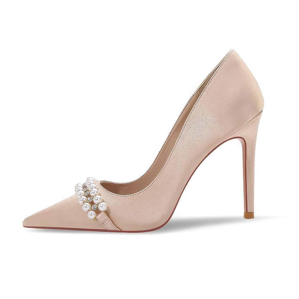 Rhinestone Pearl Decorated Satin Court Heels