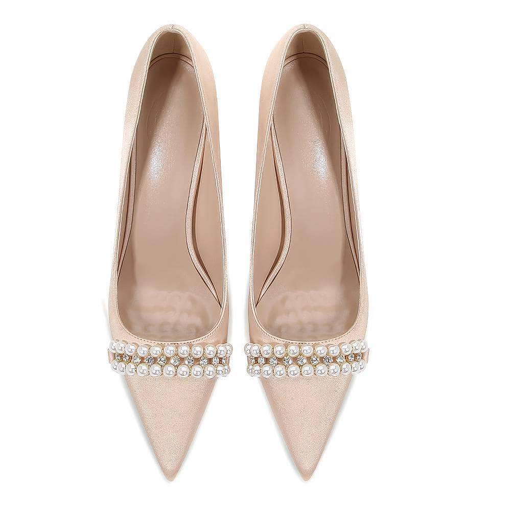 Rhinestone Pearl Decorated Satin Court Heels