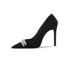 Rhinestone Pearl Decorated Satin Court Heels