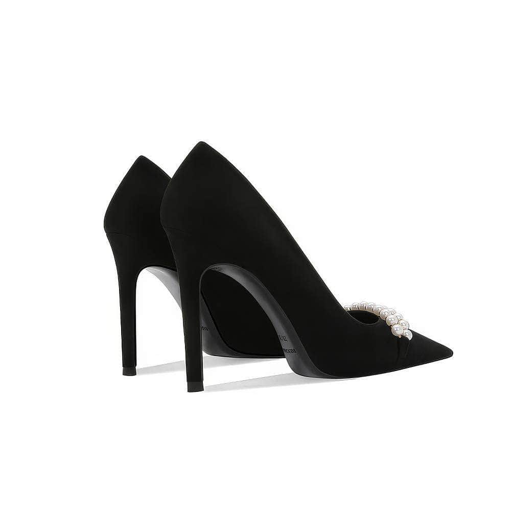 Rhinestone Pearl Decorated Satin Court Heels