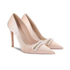 Rhinestone Pearl Decorated Satin Court Heels EU 31 / RosyBrown / 6.5CM