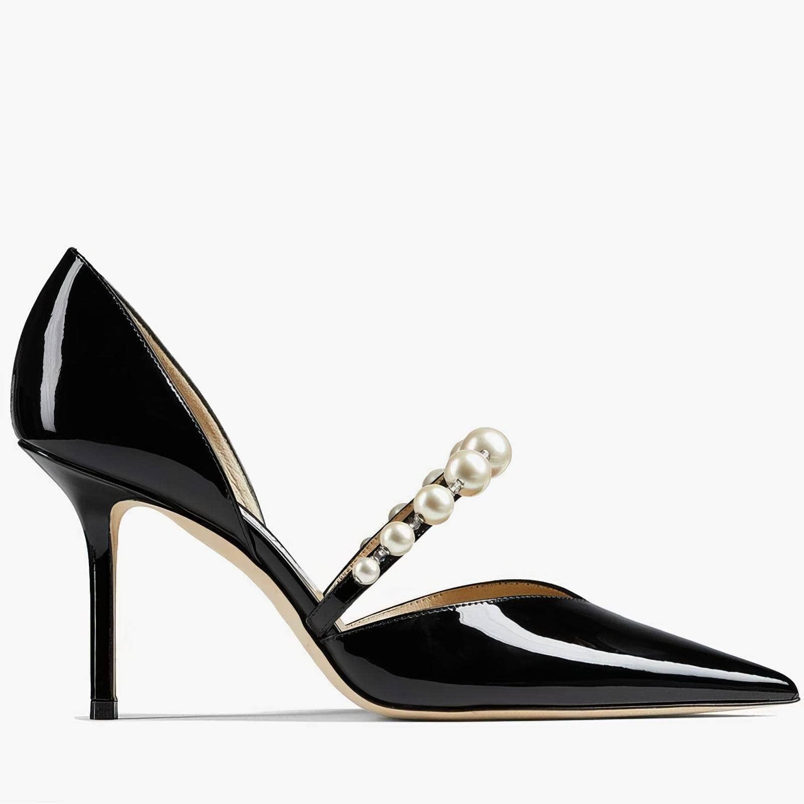 Rhinestone Pearl Detailed Ankle Strap Sandals EU 33 / Black / 6.5CM