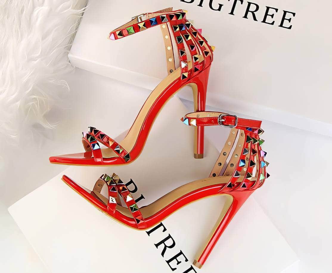 Rhinestone Rivet Studded High Heels Sandals