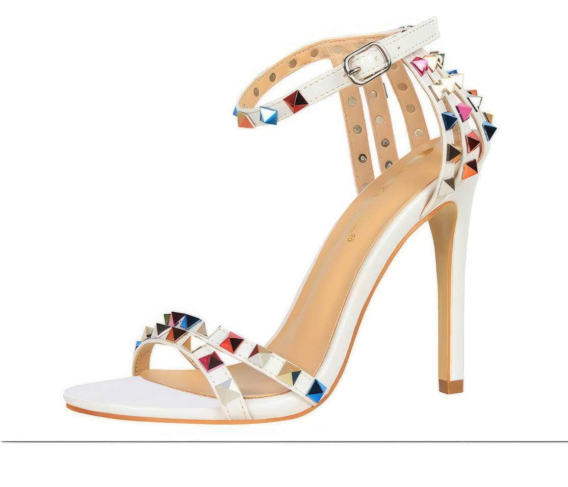 Rhinestone Rivet Studded High Heels Sandals