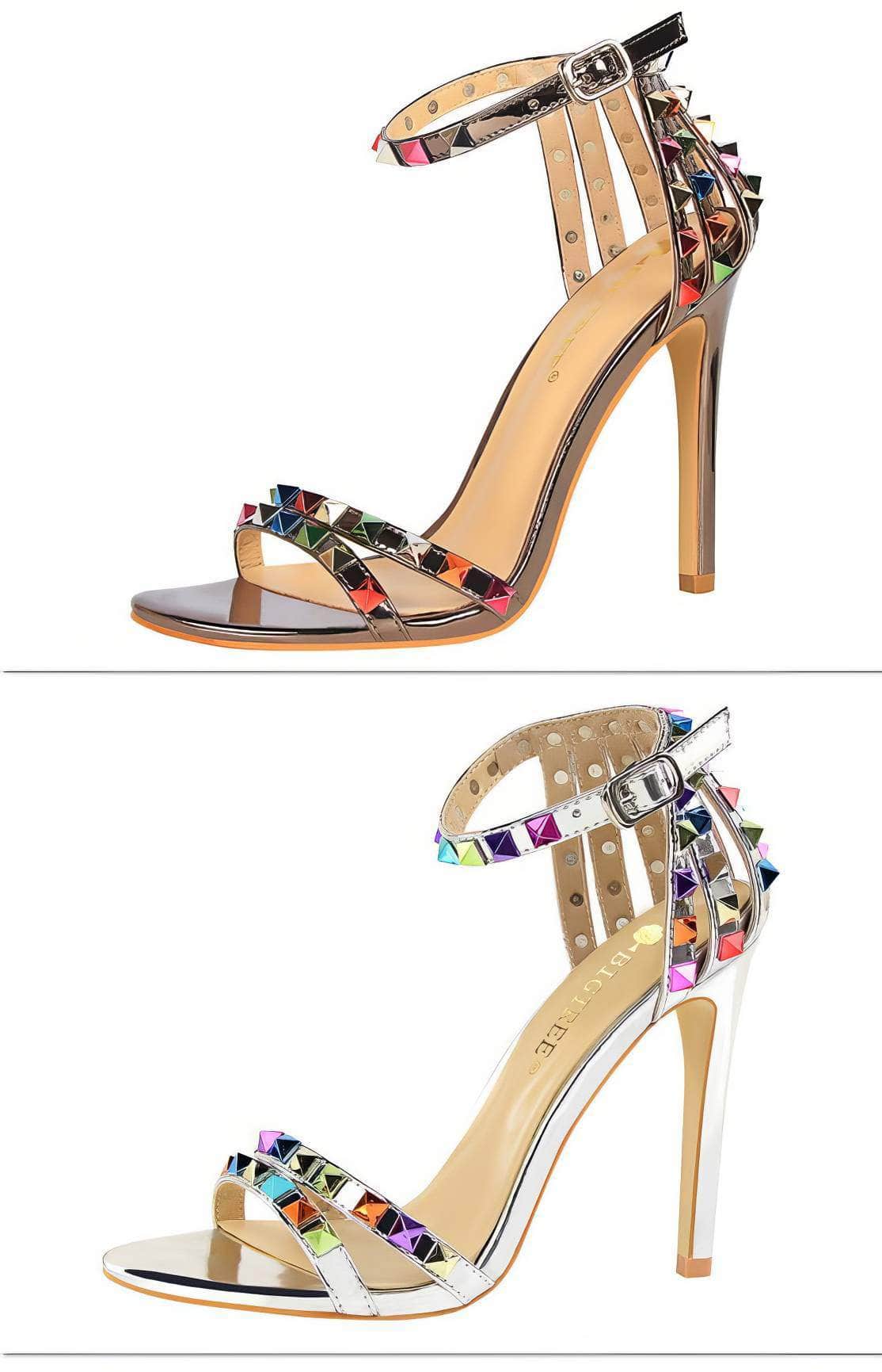 Rhinestone Rivet Studded High Heels Sandals