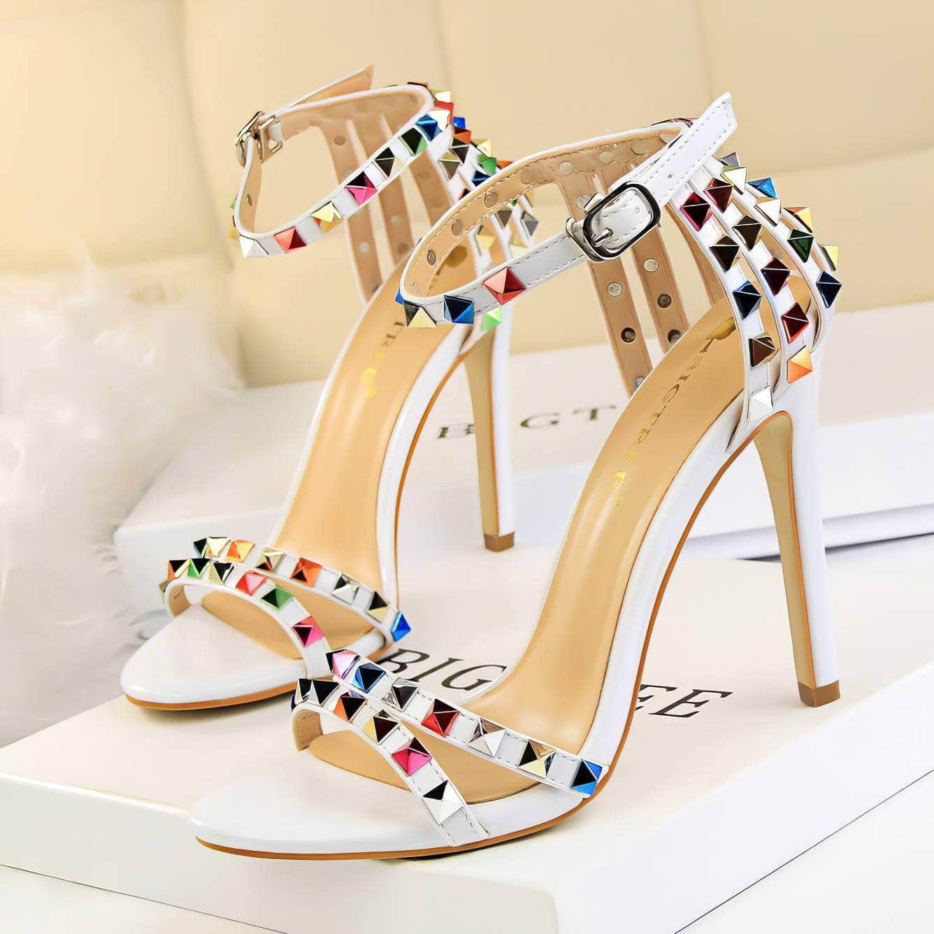 Rhinestone Rivet Studded High Heels Sandals