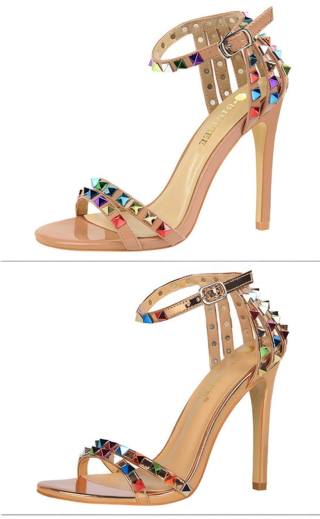 Rhinestone Rivet Studded High Heels Sandals