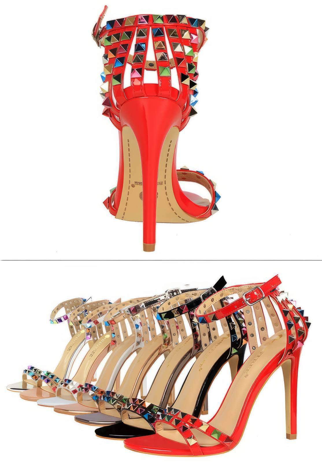 Rhinestone Rivet Studded High Heels Sandals