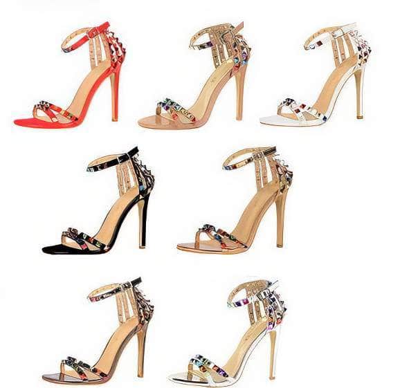 Rhinestone Rivet Studded High Heels Sandals