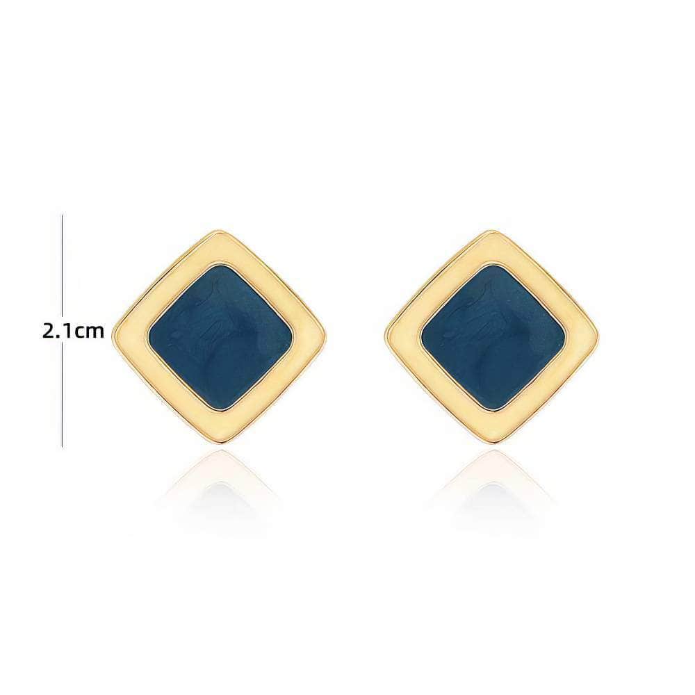 Rhombus Shaped Gold Studded Enamel Earrings