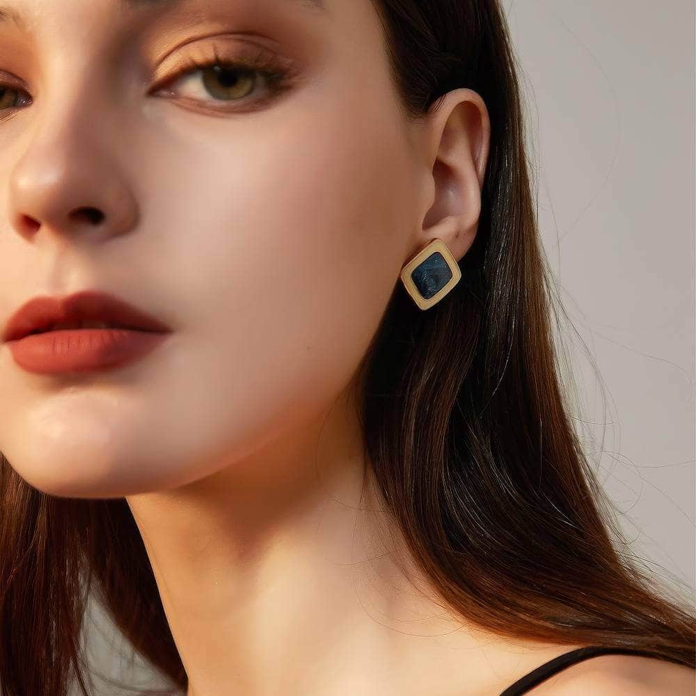 Rhombus Shaped Gold Studded Enamel Earrings
