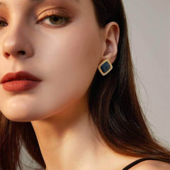 Rhombus Shaped Gold Studded Enamel Earrings