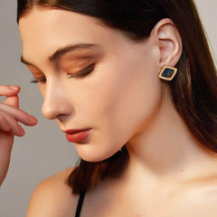 Rhombus Shaped Gold Studded Enamel Earrings