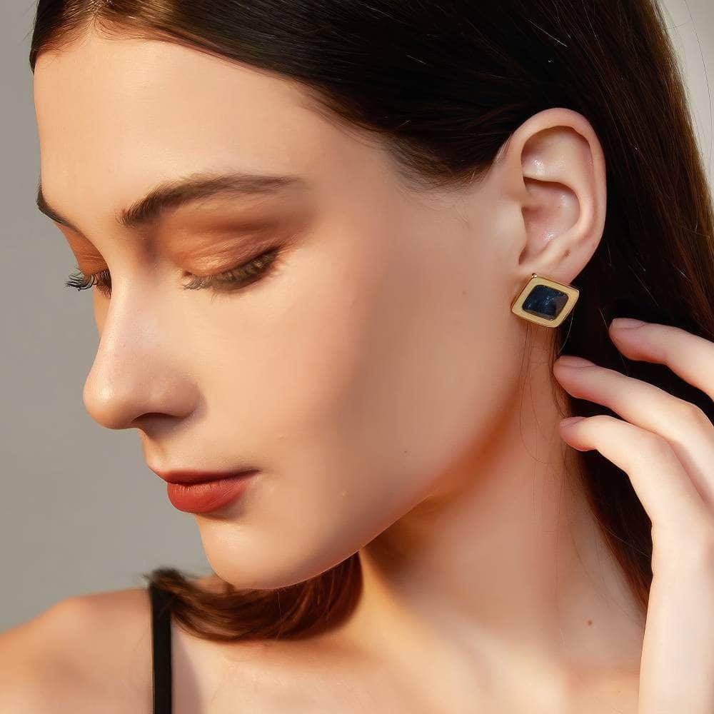 Rhombus Shaped Gold Studded Enamel Earrings