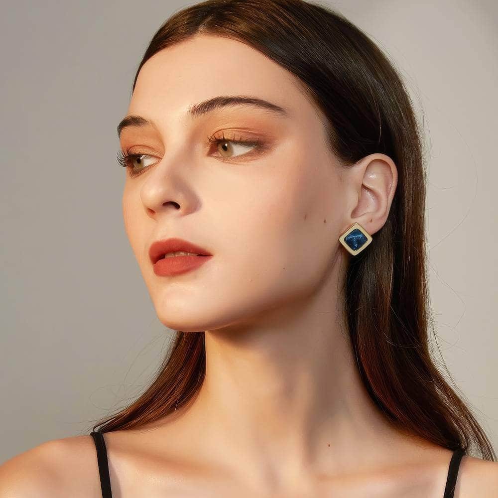 Rhombus Shaped Gold Studded Enamel Earrings