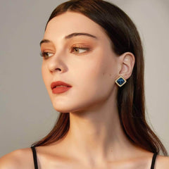 Rhombus Shaped Gold Studded Enamel Earrings