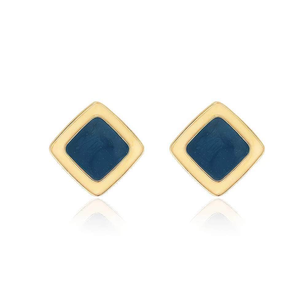 Rhombus Shaped Gold Studded Enamel Earrings Gold / Clip On
