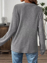 Ribbed Button Detail Long Sleeve T-Shirt