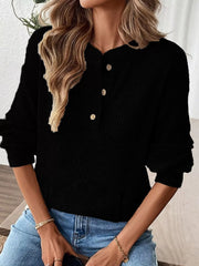 Ribbed Button Detail Long Sleeve T-Shirt