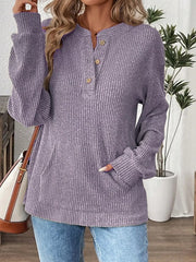 Ribbed Button Detail Long Sleeve T-Shirt Lavender / S