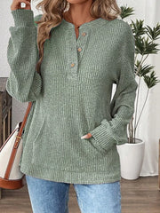 Ribbed Button Detail Long Sleeve T-Shirt Light Green / S