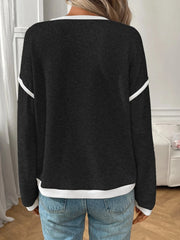 Ribbed Contrast Trim Long Sleeve Top