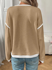Ribbed Contrast Trim Long Sleeve Top