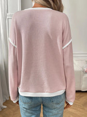 Ribbed Contrast Trim Long Sleeve Top