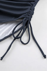 Ribbed Drawstring Sides Cutout One Piece Swimsuit