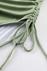 Ribbed Drawstring Sides Cutout One Piece Swimsuit