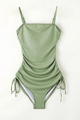 Ribbed Drawstring Sides Cutout One Piece Swimsuit