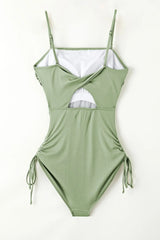 Ribbed Drawstring Sides Cutout One Piece Swimsuit