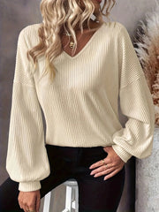 Ribbed Knit Back Bow Tie Blouse