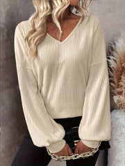 Ribbed Knit Back Bow Tie Blouse