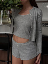 Ribbed Knit Cami & Cardigan and Shorts Set Gray / S