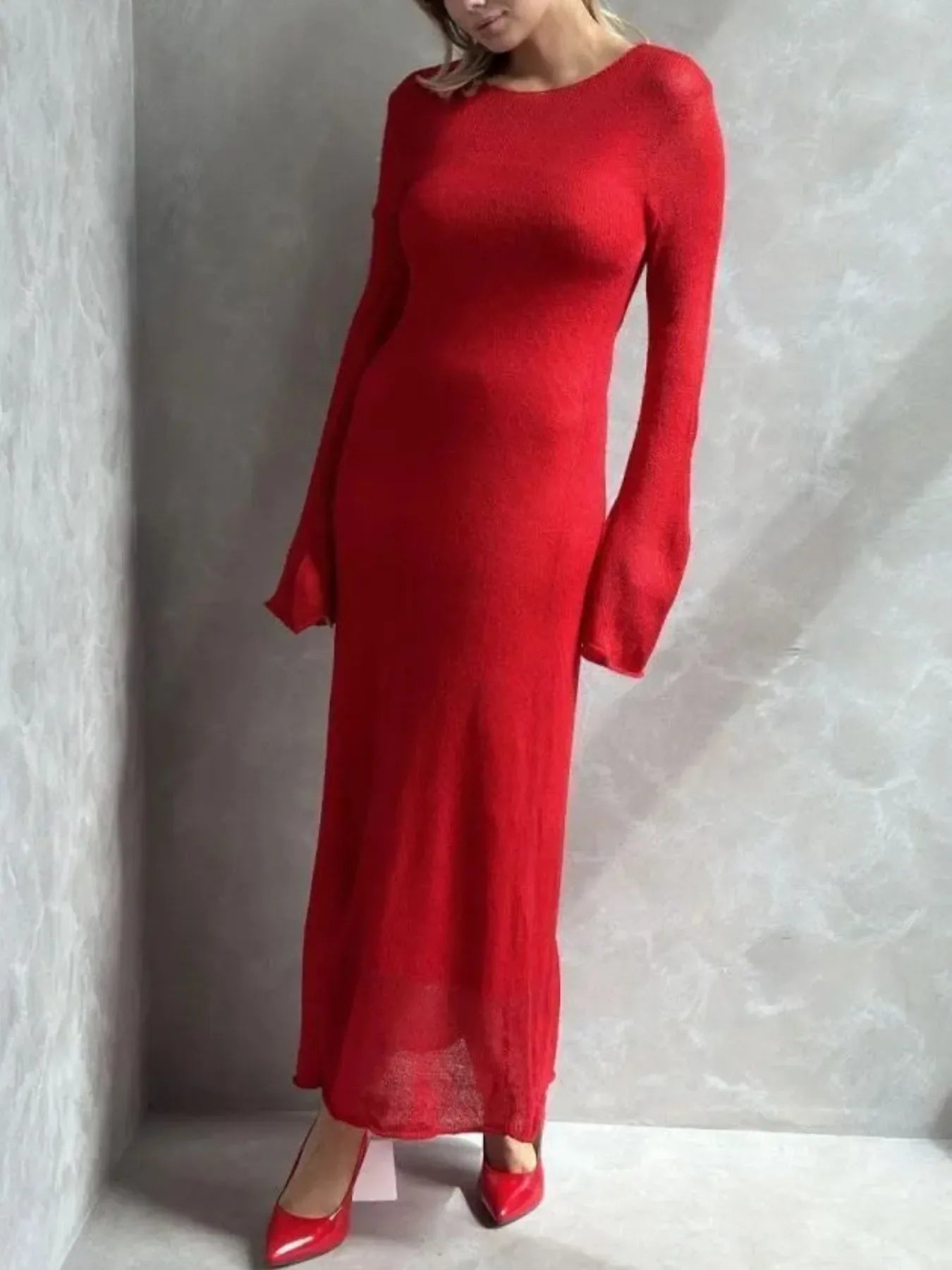 Ribbed Knit Cami Dress and Cover Up Sweater Set Red / One Size