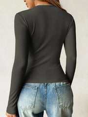 Ribbed Knit Long Sleeve T-Shirt