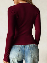 Ribbed Knit Long Sleeve T-Shirt