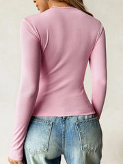 Ribbed Knit Long Sleeve T-Shirt