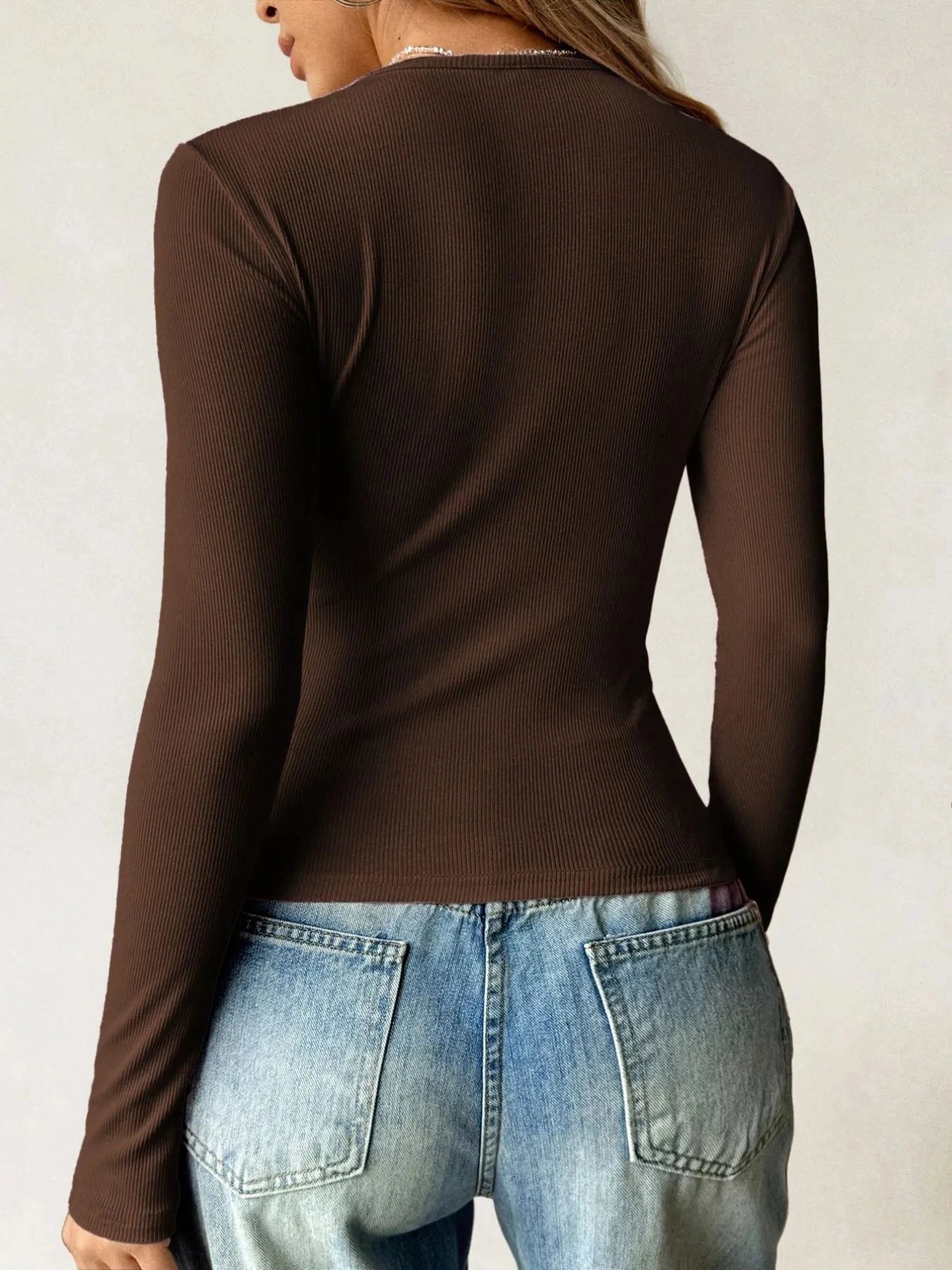 Ribbed Knit Long Sleeve T-Shirt