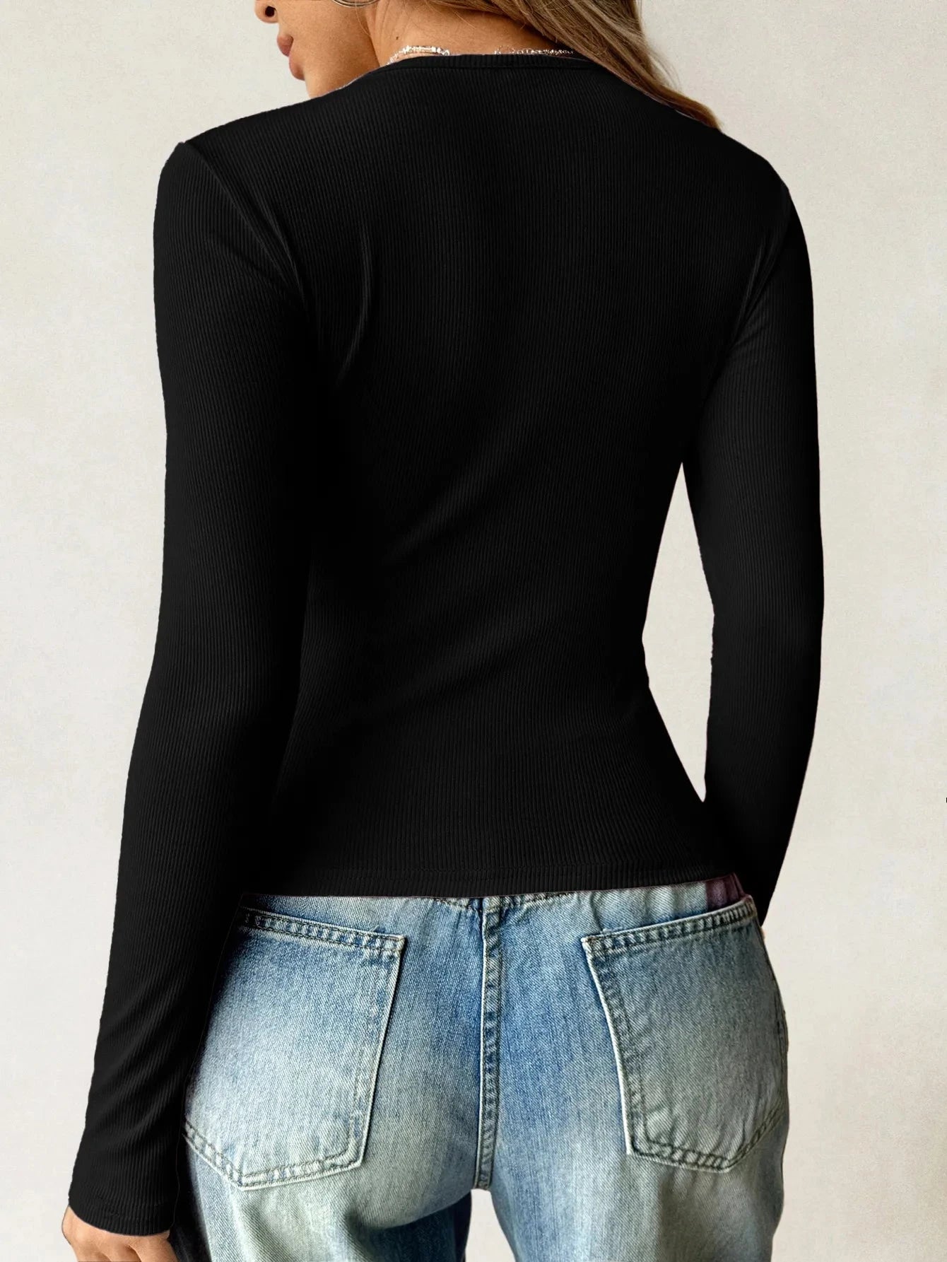 Ribbed Knit Long Sleeve T-Shirt