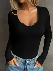 Ribbed Knit Long Sleeve T-Shirt