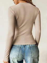 Ribbed Knit Long Sleeve T-Shirt