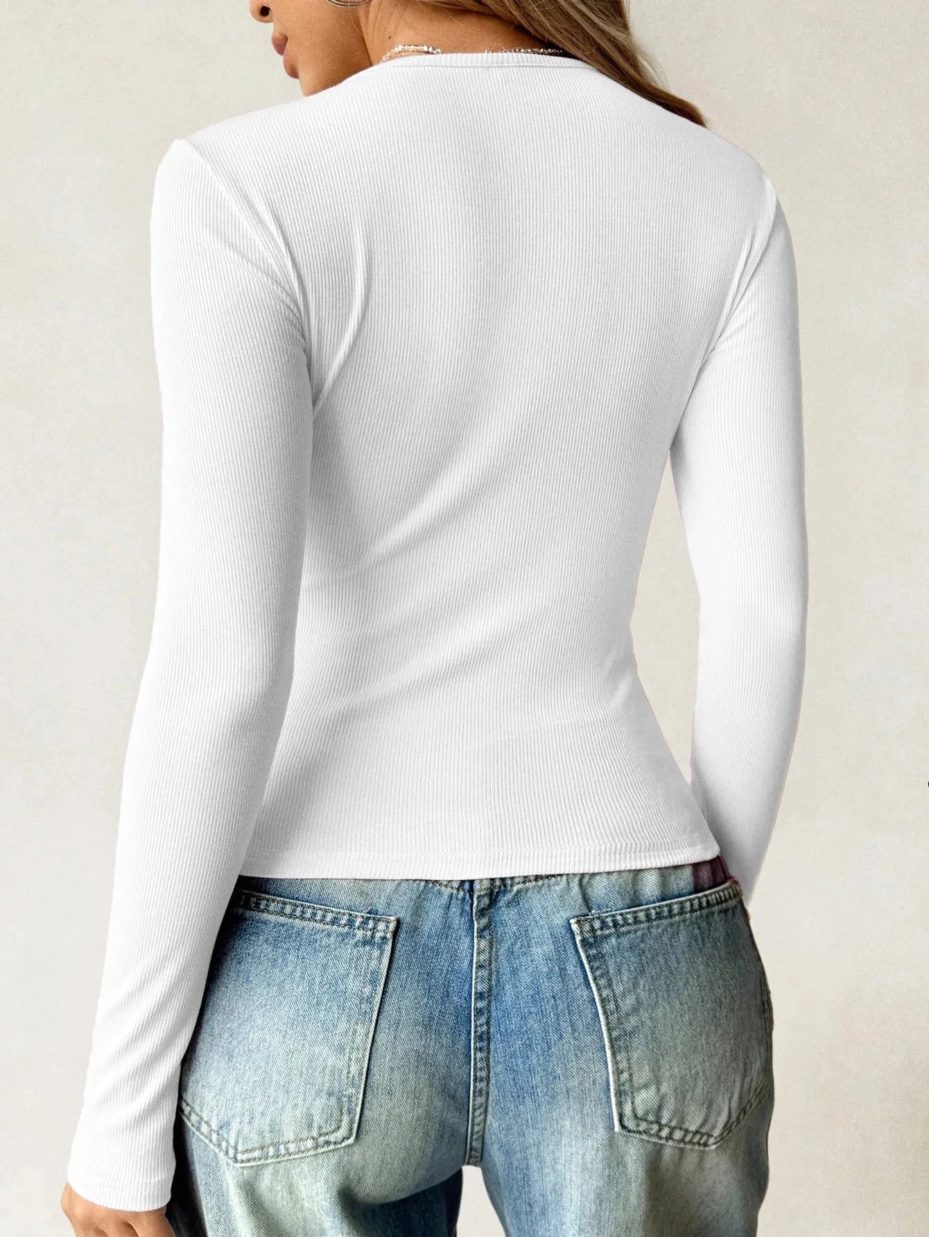 Ribbed Knit Long Sleeve T-Shirt
