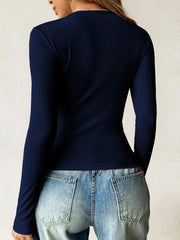 Ribbed Knit Long Sleeve T-Shirt