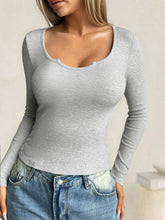 Ribbed Knit Long Sleeve T-Shirt Gray / S