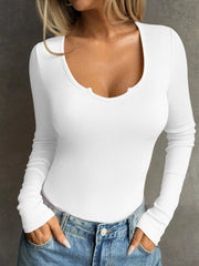 Ribbed Knit Long Sleeve T-Shirt White / S