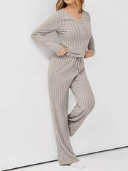 Ribbed Knit Long Sleeve Top and Pants Set