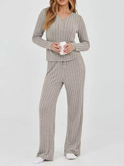 Ribbed Knit Long Sleeve Top and Pants Set