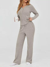 Ribbed Knit Long Sleeve Top and Pants Set Khaki Color / S